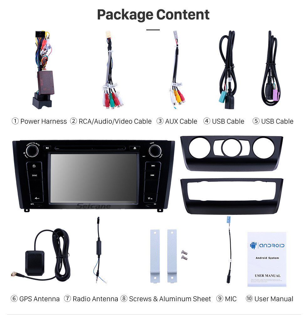 Seicane Android 10.0 HD Pantalla táctil 1024 * 600 2004-2012 BMW Serie 1 E81 E82 116i 118i 120i 130i con radio Bluetooth Sistema de navegación DVD AUX WIFI Enlace espejo OBD2