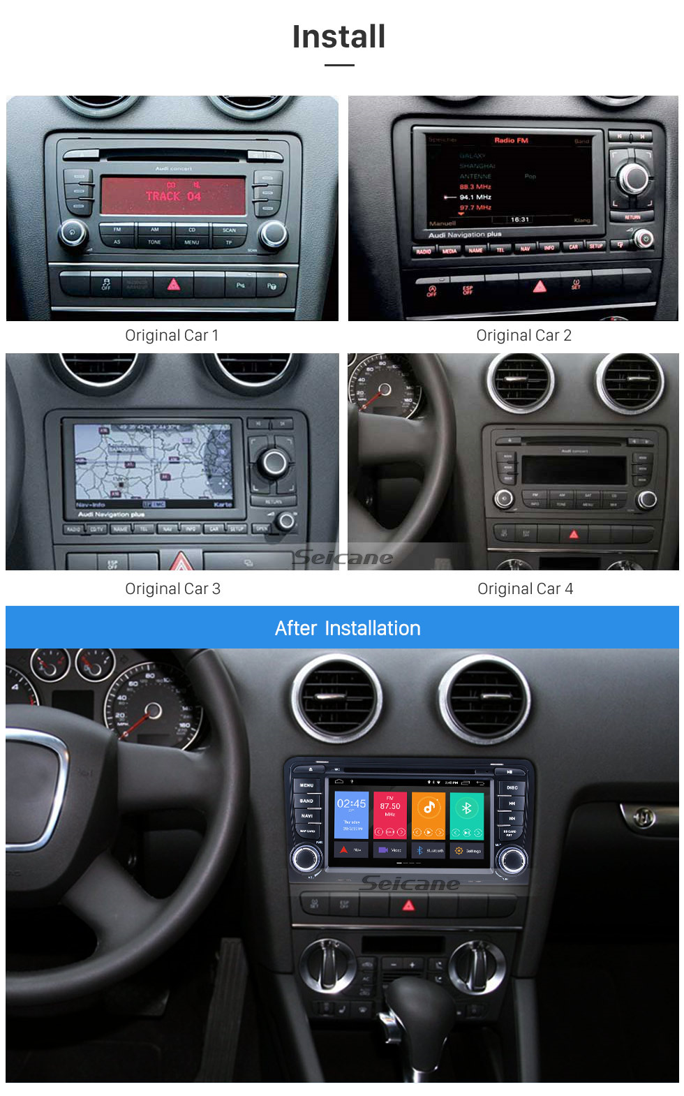 Seicane 7-дюймовый Android 10.0 для 2003 2004 2005-2011 Audi A3 Радио GPS навигационная система с зеркальной связью OBD2 3G WiFi Bluetooth DVD HD Мультисенсорный экран Авто A / V HD 1080P Видео Seicane 7-дюймовый Android 10.0 для 2003 2004 2005-2011 Audi A3 Радио GPS навигационная система с зеркальной связью OBD2 3G WiFi Bluetooth DVD HD Мультисенсорный экран Авто A / V HD 1080P Видео