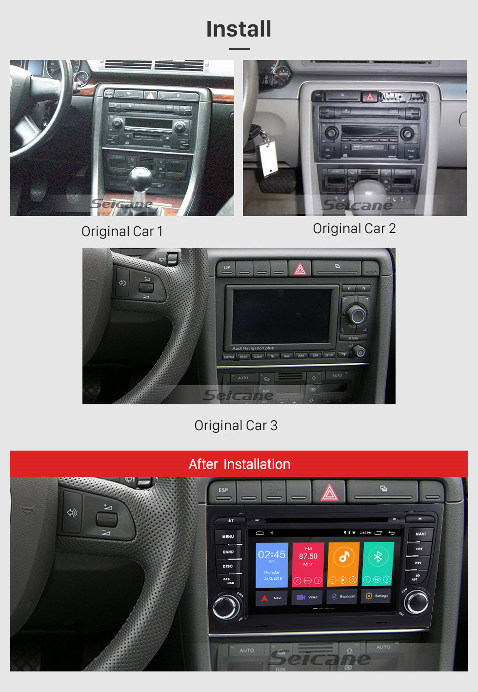 Seicane HD 1024*600 Multi-touch Screen Android 10.0 DVD Navigation Head Unit for 2013 2014 2015 SEAT EXEO with Radio Tuner 4G WiFi Bluetooth Music Mirror Link OBD2 AUX DVR