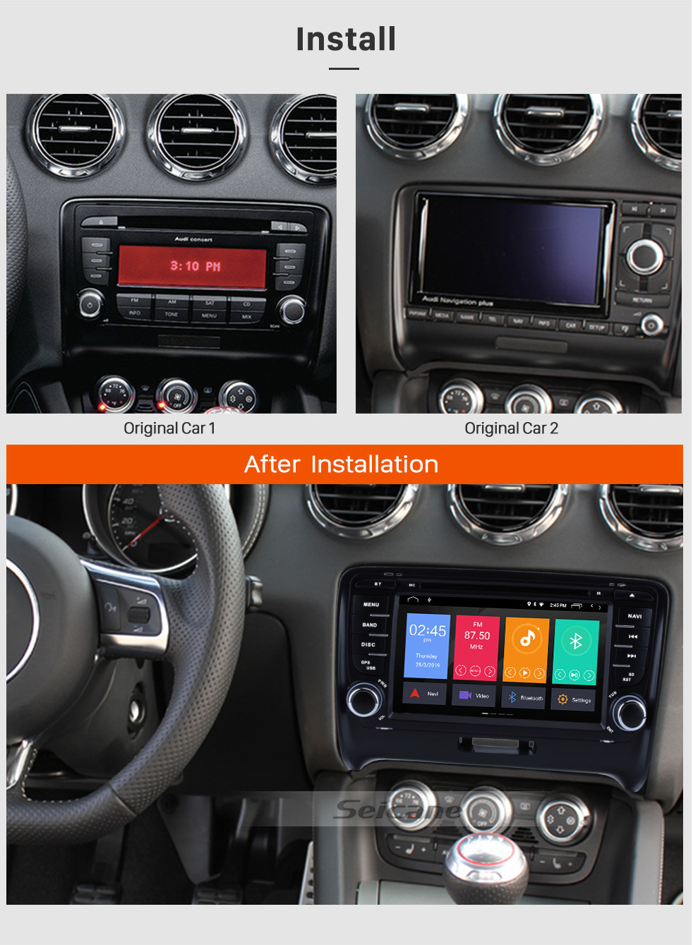 Seicane OEM Android 10.0 2006-2013 Audi TT Radio Replacement with HD 1024*600 Multi-touch Capacitive Screen Sat Nav Car Audio System 4G WiFi Bluetooth Music CD DVD Player AUX HD 1080P Video Backup Camera