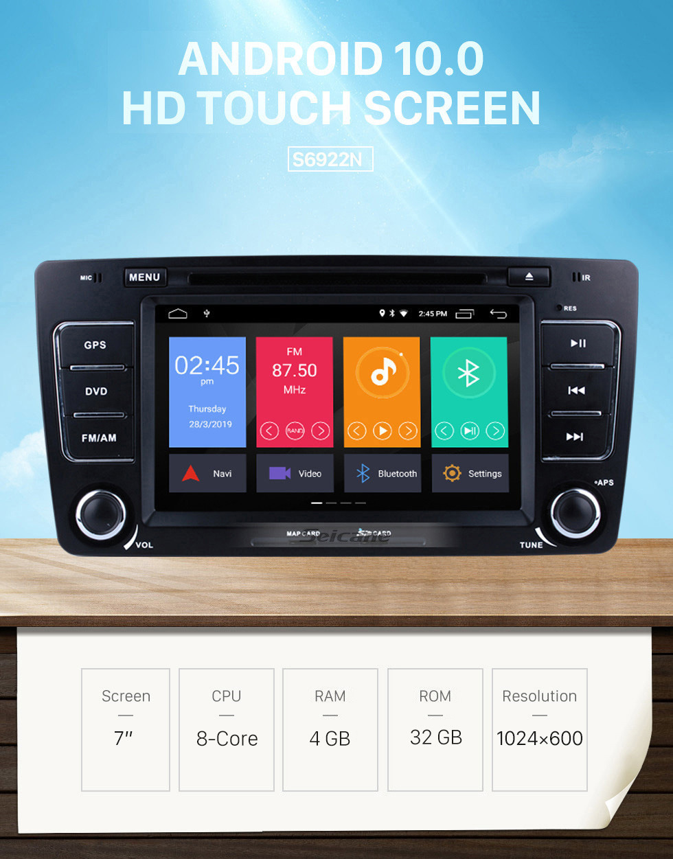 Seicane OEM Android 10.0 Sistema de sonido GPS multitáctil Actualización para 2011 2012 2013 Skoda Octavia con sintonizador de radio DVD 3G WiFi Enlace espejo Bluetooth AUX OBD2