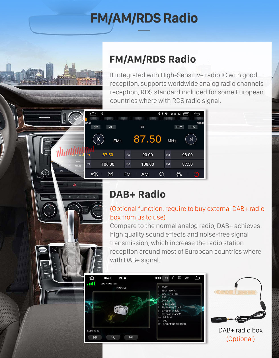 Seicane Atualização do sistema de som GPS Android 10.0 Multi-touch para 2011 2012 2013 Skoda Octavia com sintonizador de rádio DVD 3G WiFi Link de espelho Bluetooth AUX OBD2