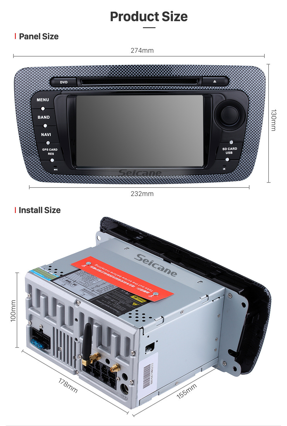 Seicane 2009-2013 Seat Ibiza Android 10.0 In Dash DVD Navigation System with Radio Tuner Bluetooth Music Mirror Link OBD2 3G WiFi Backup Camera Steering Wheel Control MP3