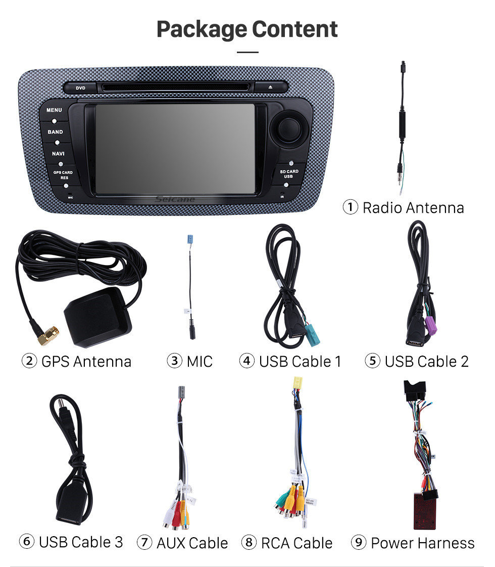 Seicane 2009-2013 Seat Ibiza Android 8.0 Em Traço DVD Sistema de Navegação com Sintonizador de Rádio Bluetooth Música Ligação de espelho OBD2 3G WiFi Backup Câmara Controle Volante MP3