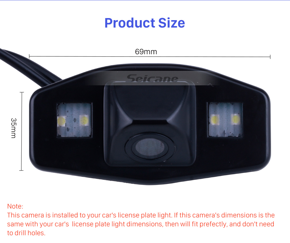 Seicane HD Cámara LED de visión trasera para 2003 2004 2005 2006 2007 Honda Accord 7 apoyo a prueba de agua,Prueba del choque y visión clara noche con sin necesidad de perforar el agujero+el balance de blancos automático