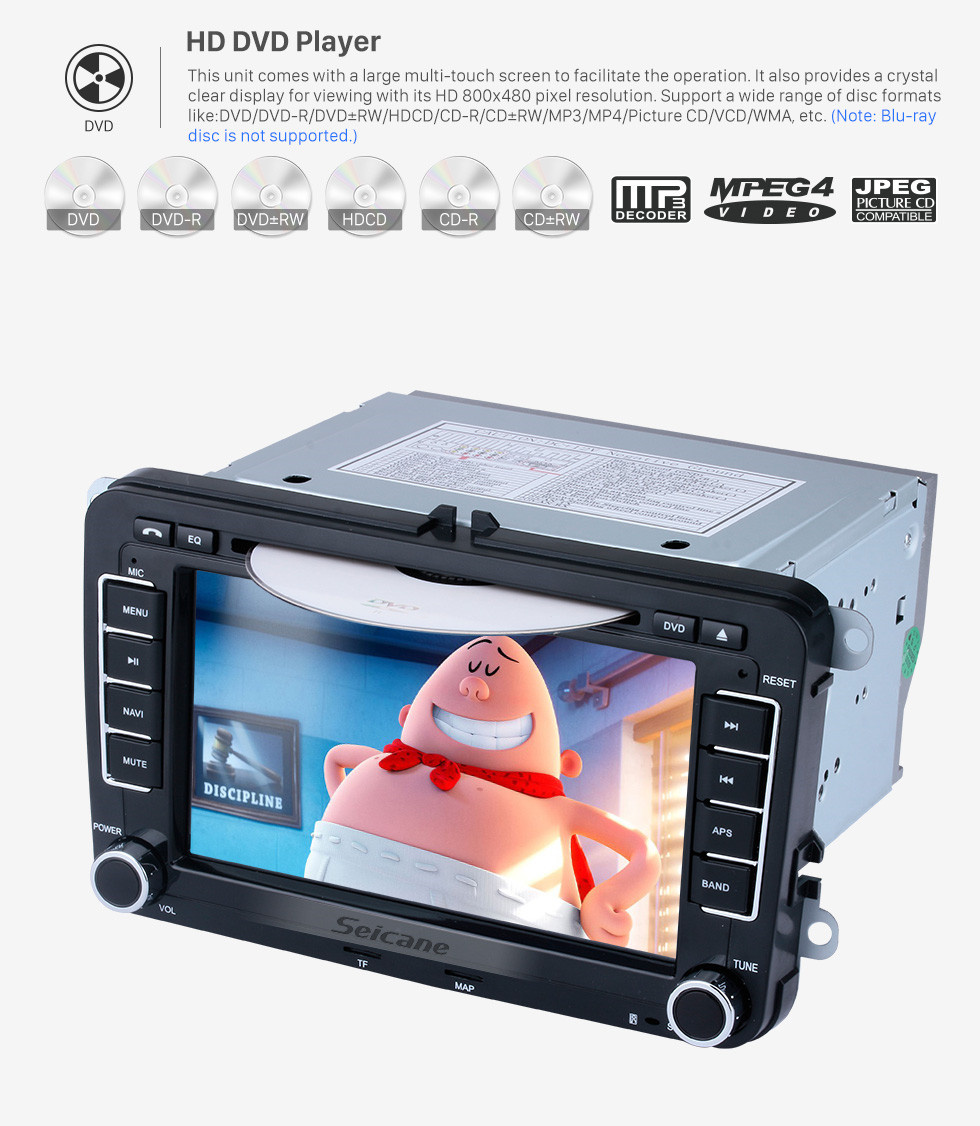 Seicane 7 pulgadas HD Pantalla táctil 2 Din Universal Radio Reproductor de DVD Navegación GPS Estéreo para coche VW VOLKSWAGEN Teléfono Bluetooth Reproductor multimedia USB SD Soporte Aux IPOD TV digital RDS