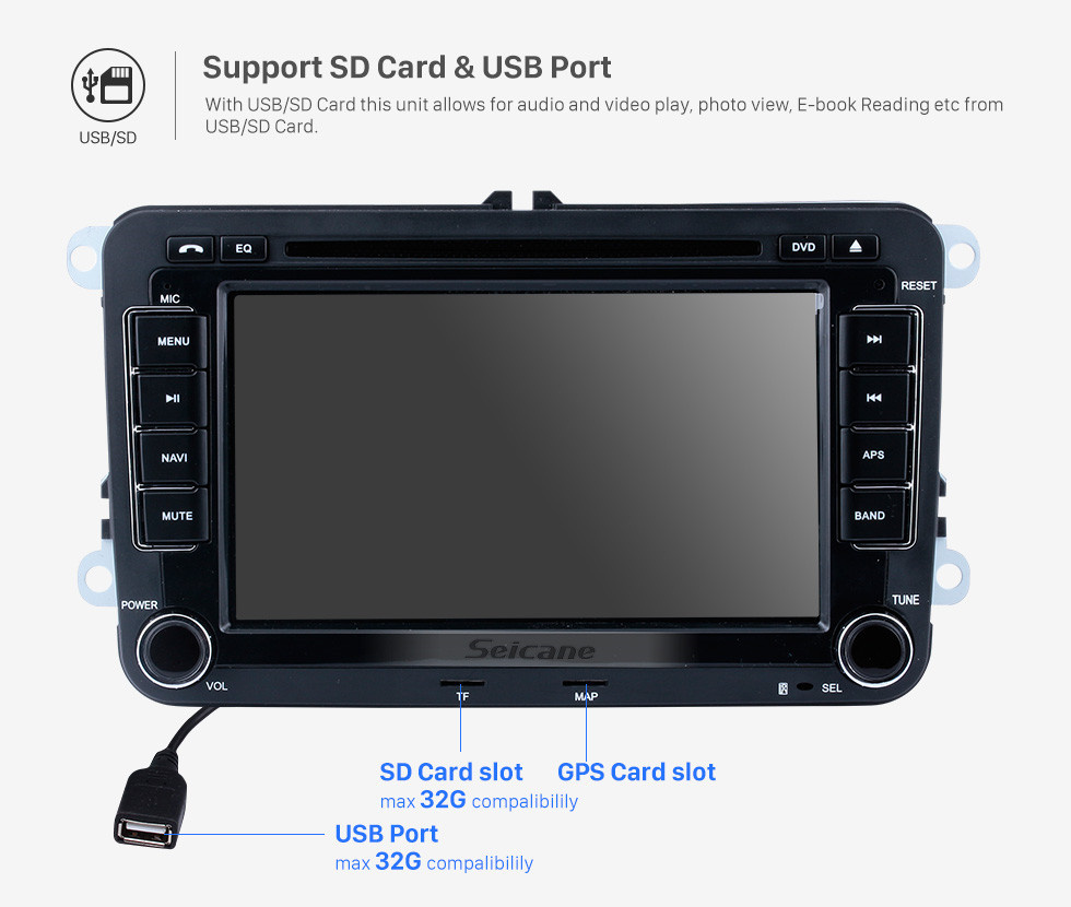 Seicane 7 pouces HD écran tactile 2 Din Universal Radio Lecteur DVD GPS Navigation Stéréo pour voiture pour VW VOLKSWAGEN Bluetooth Téléphone USB SD Lecteur multimédia Support Aux IPOD Digital TV RDS