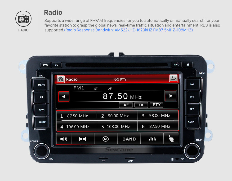 Seicane 7 pulgadas HD Pantalla táctil 2 Din Universal Radio Reproductor de DVD Navegación GPS Estéreo para coche VW VOLKSWAGEN Teléfono Bluetooth Reproductor multimedia USB SD Soporte Aux IPOD TV digital RDS