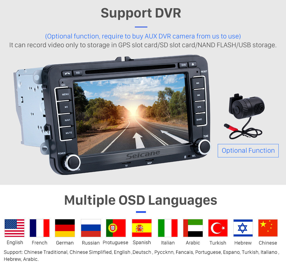 Seicane 7-дюймовый HD-сенсорный экран 2 Din Universal Radio DVD-плеер GPS-навигатор Автомобильная стереосистема для VW VOLKSWAGEN Bluetooth-телефон USB SD Мультимедийный проигрыватель Поддержка Aux IPOD Digital TV RDS