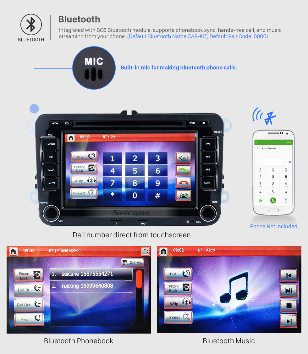 Seicane 7 polegadas HD Touchscreen 2 Din Universal Radio Leitor de DVD Navegação GPS Estéreo do carro para VW VOLKSWAGEN Bluetooth Phone USB SD Leitor multimédia Suporte Aux IPOD Digital TV RDS