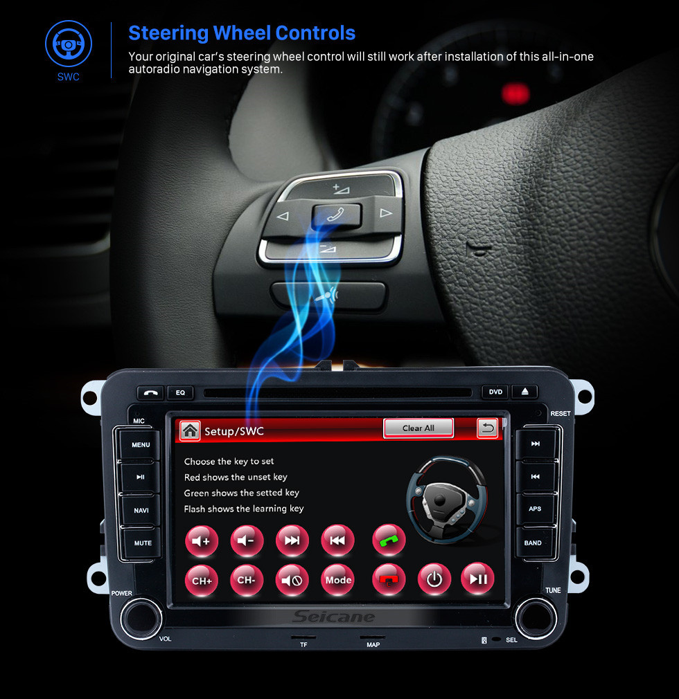 Seicane 7 Inch Car Radio Leitor de DVD para 2004-2011 VW Volkswagen Sagitar PASSAT Transporter Navegação GPS Sistema de áudio Bluetooth Suporte Câmera de visão traseira AUX DVR