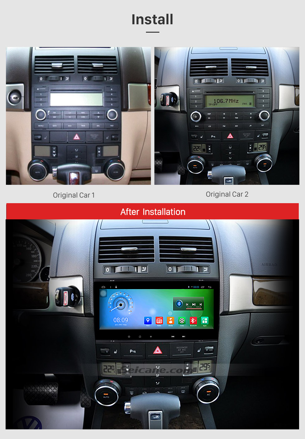 Seicane 8.8 inch Android 7.1 2009 2010 Volksworgen T5 Multivan GPS Navigation System with Touch Screen 3G WiFi Capacitive Rear camera AUX Steering Wheel Control USB Bluetooth 1080P TPMS DVR OBDII Seicane 8.8 inch Android 7.1 2009 2010 Volksworgen T5 Multivan GPS Navigation System with Touch Screen 3G WiFi Capacitive Rear camera AUX Steering Wheel Control USB Bluetooth 1080P TPMS DVR OBDII