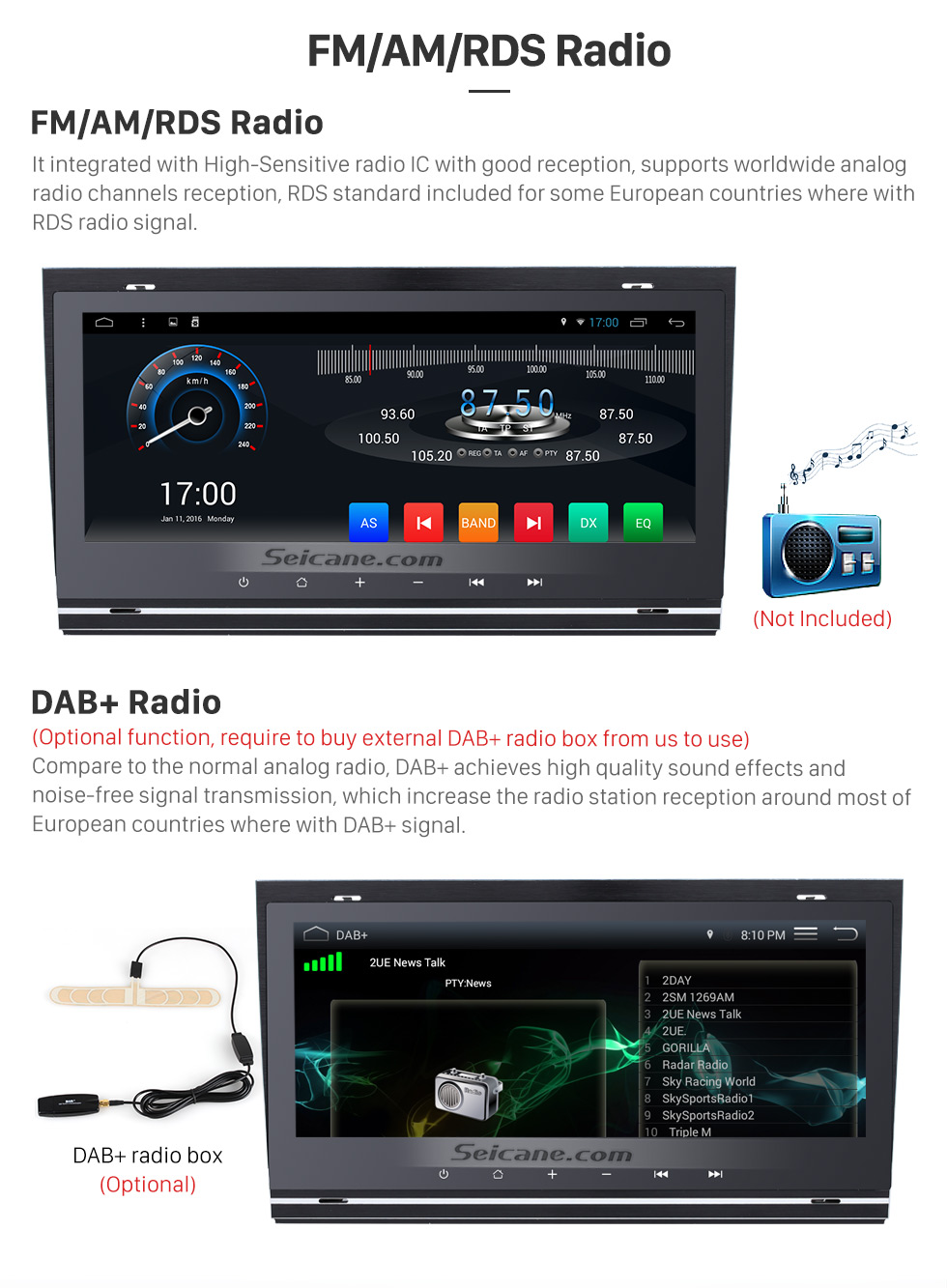 Seicane 8.8 pulgadas 1280 * 480 Android 7.1 Radio con pantalla táctil para 2002-2008 Audi Allroad A4 S4 RS4 con bluetooth GPS sistema de navegación GPS TPMS DVR OBDII WiFi Control del volante Seicane 8.8 pulgadas 1280 * 480 Android 7.1 Radio con pantalla táctil para 2002-2008 Audi Allroad A4 S4 RS4 con bluetooth GPS sistema de navegación GPS TPMS DVR OBDII WiFi Control del volante