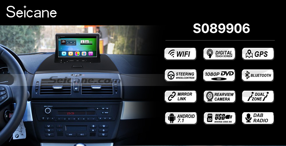 Seicane Pantalla táctil Android 7.1 para 2004-2012 BMW X3 Z4 E85 Radio de coche Unidad principal Navegación GPS Soporte Bluetooth Cámara retrovisora Control del volante USB WIFI OBD2