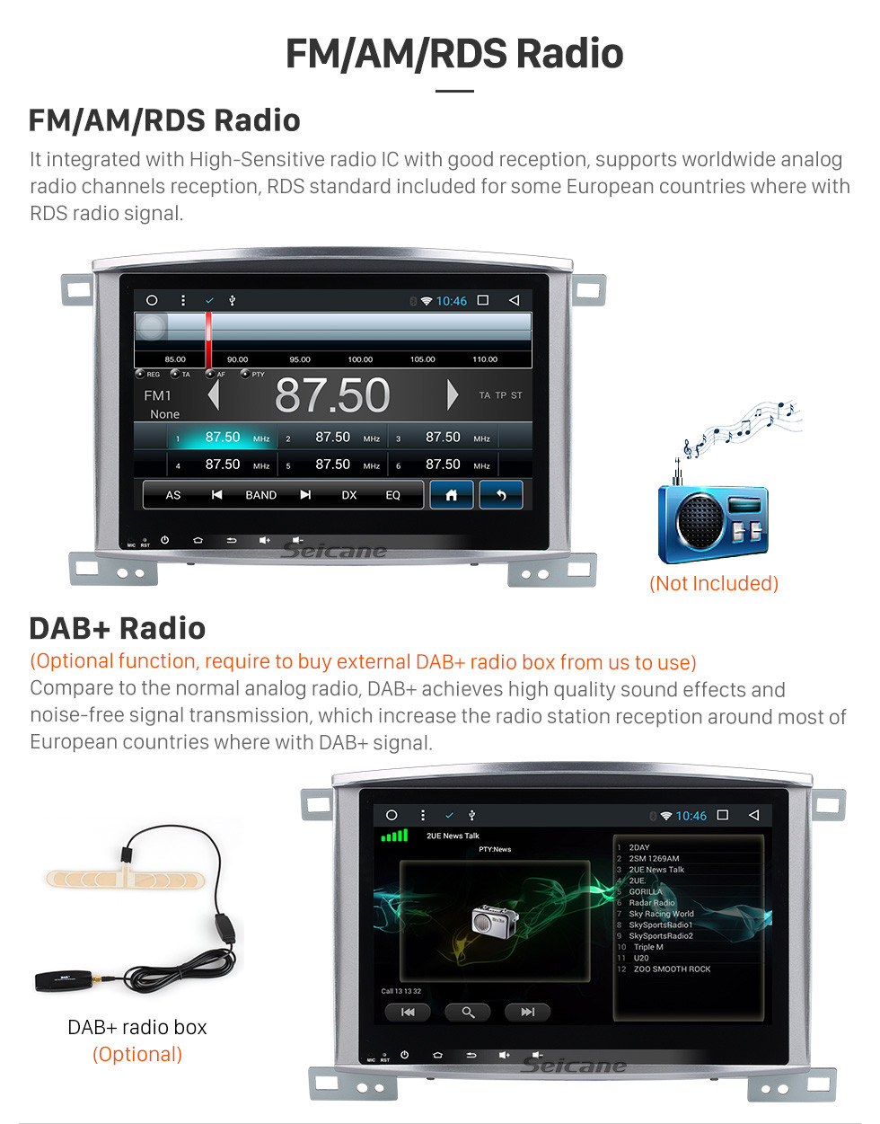 Seicane 10.1 Inch 1998-2007 Lexus LX470 LX570 Android 7.1 Capacitive Touch Screen Radio GPS Navigation system with Bluetooth TPMS DVR OBD II Rear camera AUX USB SD WiFi Steering Wheel Control Video Seicane 10.1 Inch 1998-2007 Lexus LX470 LX570 Android 7.1 Capacitive Touch Screen Radio GPS Navigation system with Bluetooth TPMS DVR OBD II Rear camera AUX USB SD WiFi Steering Wheel Control Video