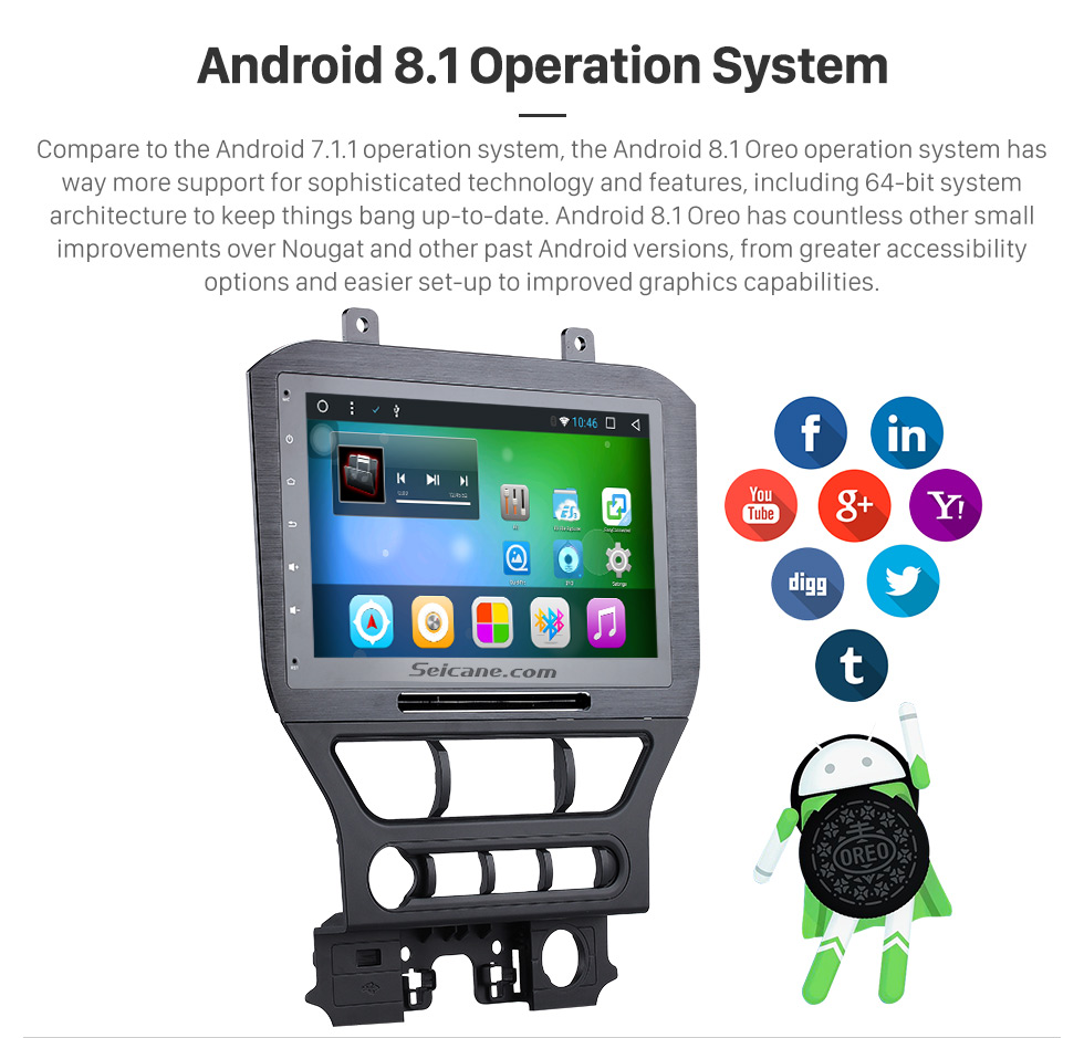 Seicane 10.2 Inch Android 8.1 Radio DVD Player For 2015 2016 Ford Mustang with 3G WiFi Bluetooth GPS Navigation system Capacitive Touch Screen TPMS DVR OBD II Rear camera AUX Headrest Monitor Control USB SD Video Seicane 10.2 Inch Android 8.1 Radio DVD Player For 2015 2016 Ford Mustang with 3G WiFi Bluetooth GPS Navigation system Capacitive Touch Screen TPMS DVR OBD II Rear camera AUX Headrest Monitor Control USB SD Video