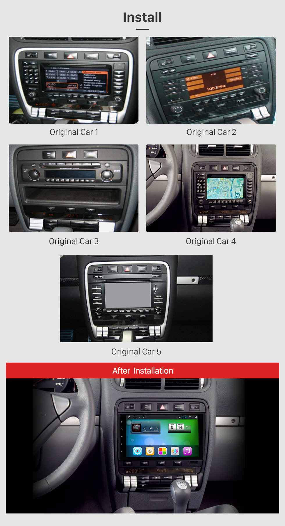 Seicane 2003-2010 PORSCHE Cayenne Android 8.1 Navegación GPS Radio Enlace del espejo Pantalla táctil OBD2 Bluetooth DVR Cámara de respaldo TV USB SD Control del volante WIFI Seicane 2003-2010 PORSCHE Cayenne Android 8.1 Navegación GPS Radio Enlace del espejo Pantalla táctil OBD2 Bluetooth DVR Cámara de respaldo TV USB SD Control del volante WIFI