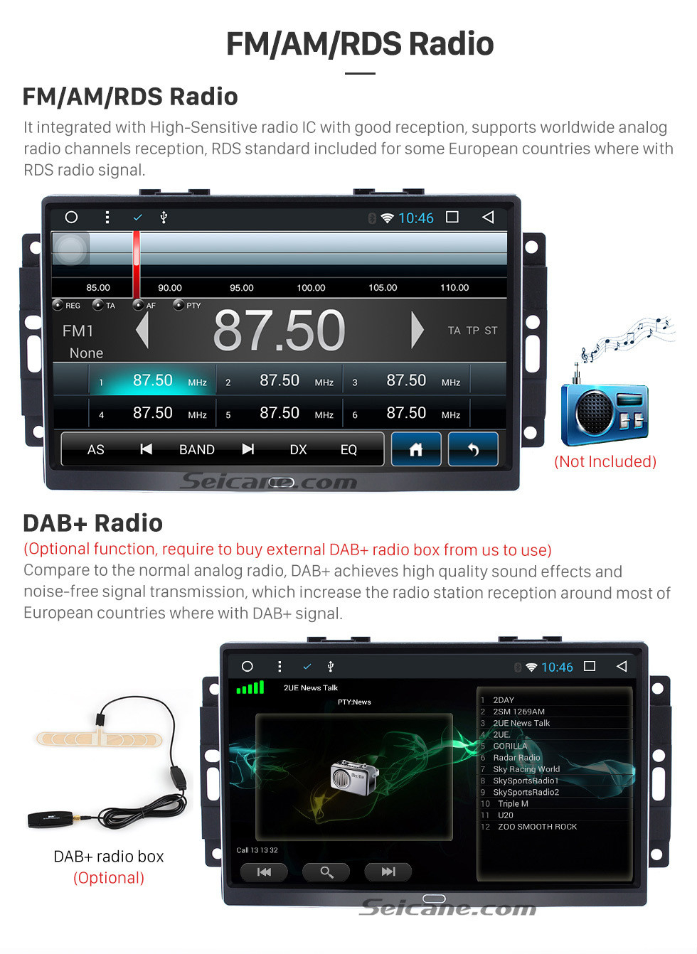 Seicane 9 polegadas Android 9.0 2004 2005 2006 2007 Jeep Cherokee Commander Compass Patriot Wrangler Sistema de navegação GPS com Bluetooth 1024*600 Tela sensível ao toque Sintonizador de TV USB AUX MP3 Controle do volante