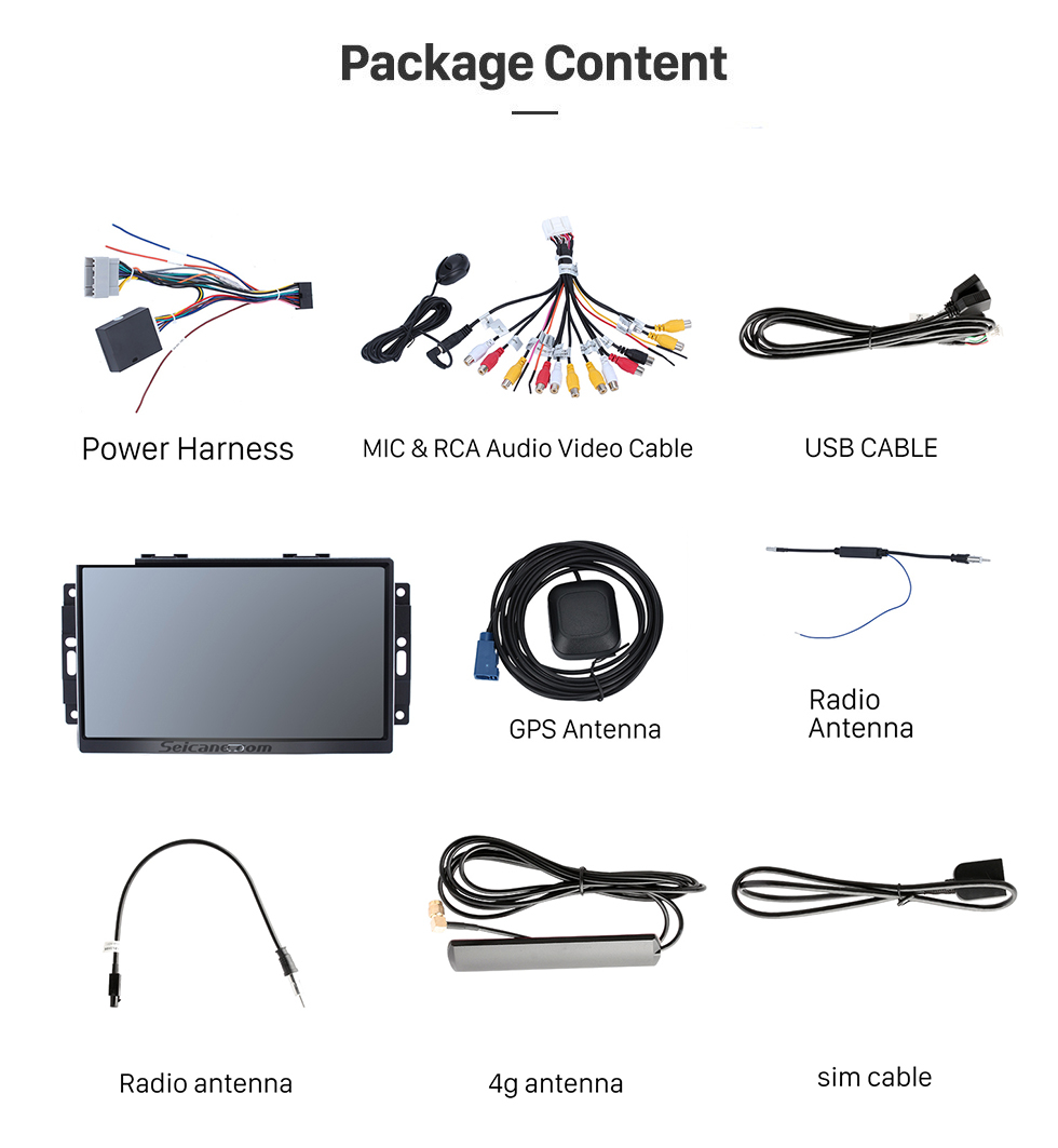 Seicane 9 polegadas Android 9.0 2004 2005 2006 2007 Jeep Cherokee Commander Compass Patriot Wrangler Sistema de navegação GPS com Bluetooth 1024*600 Tela sensível ao toque Sintonizador de TV USB AUX MP3 Controle do volante