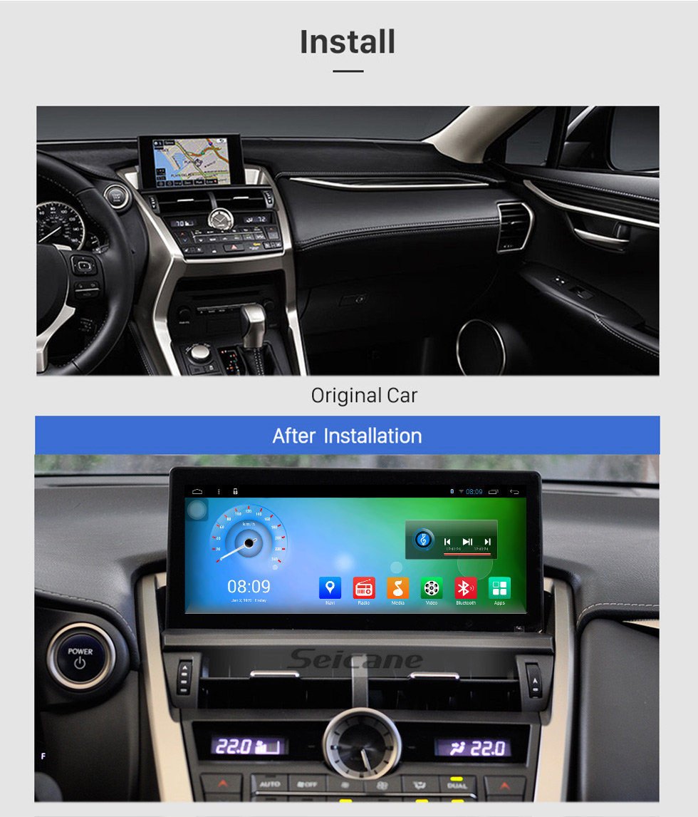Seicane 2015 2016 2017 LEXUS NX300h / 200 Android 8.1 10.25 polegadas Rádio sistema de navegação GPS Leitor multimídia com Bluetooth HD tela sensível ao toque Suporte a link de espelho OBD2 DVR Câmera retrovisor TV 1080P Vídeo 3G WIFI Controle de volante USB DVR Seicane 2015 2016 2017 LEXUS NX300h / 200 Android 8.1 10.25 polegadas Rádio sistema de navegação GPS Leitor multimídia com Bluetooth HD tela sensível ao toque Suporte a link de espelho OBD2 DVR Câmera retrovisor TV 1080P Vídeo 3G WIFI Controle de volante USB DVR