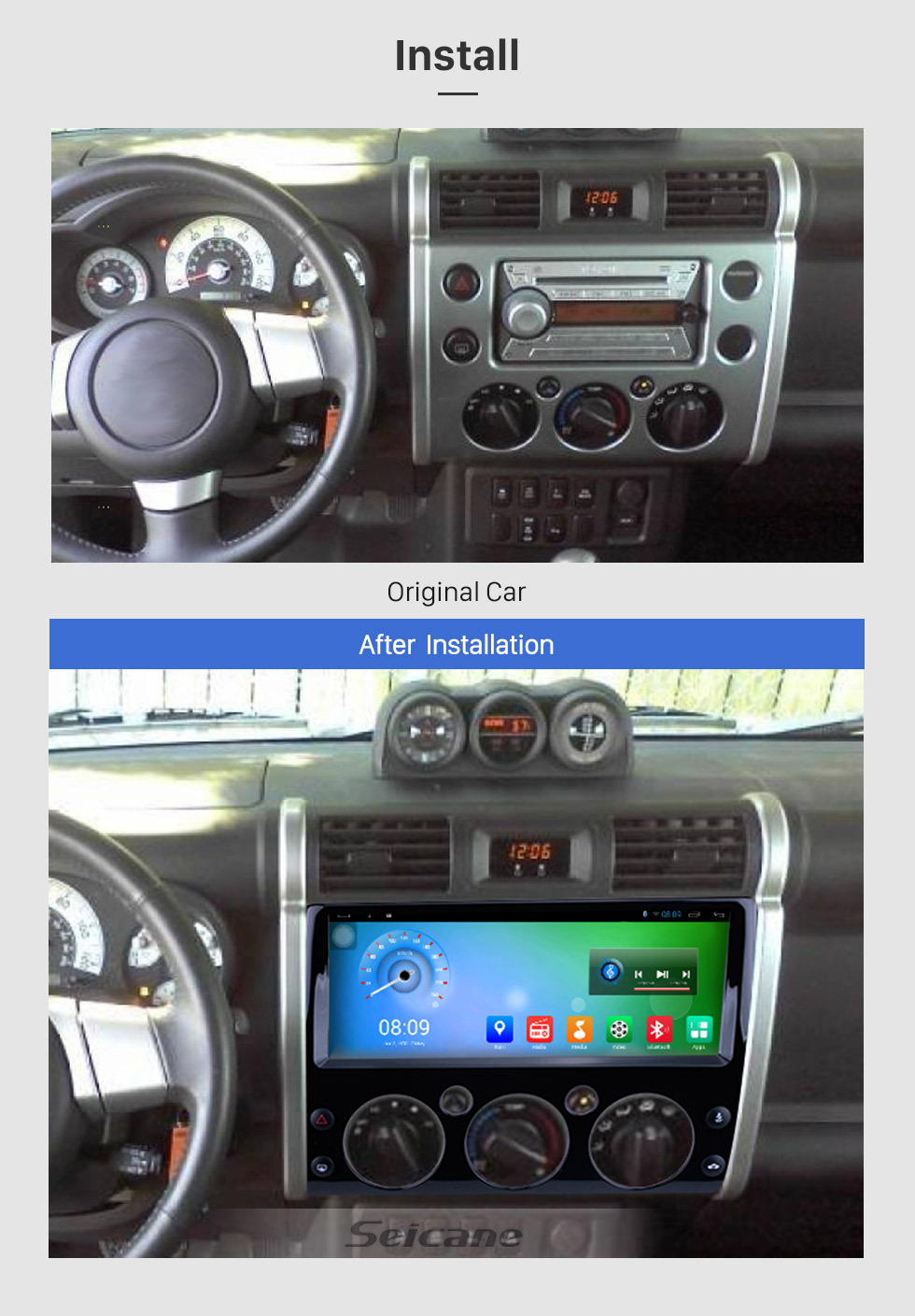 Seicane 12.3 Inch Android 8.1 Radio For 2007-2017 Toyota CRUISER FJ with 3G WiFi Bluetooth GPS Navigation system Capacitive Touch Screen Built In TPMS DVR OBD II Rear camera AUX Headrest Monitor Control USB Video Seicane 12.3 Inch Android 8.1 Radio For 2007-2017 Toyota CRUISER FJ with 3G WiFi Bluetooth GPS Navigation system Capacitive Touch Screen Built In TPMS DVR OBD II Rear camera AUX Headrest Monitor Control USB Video