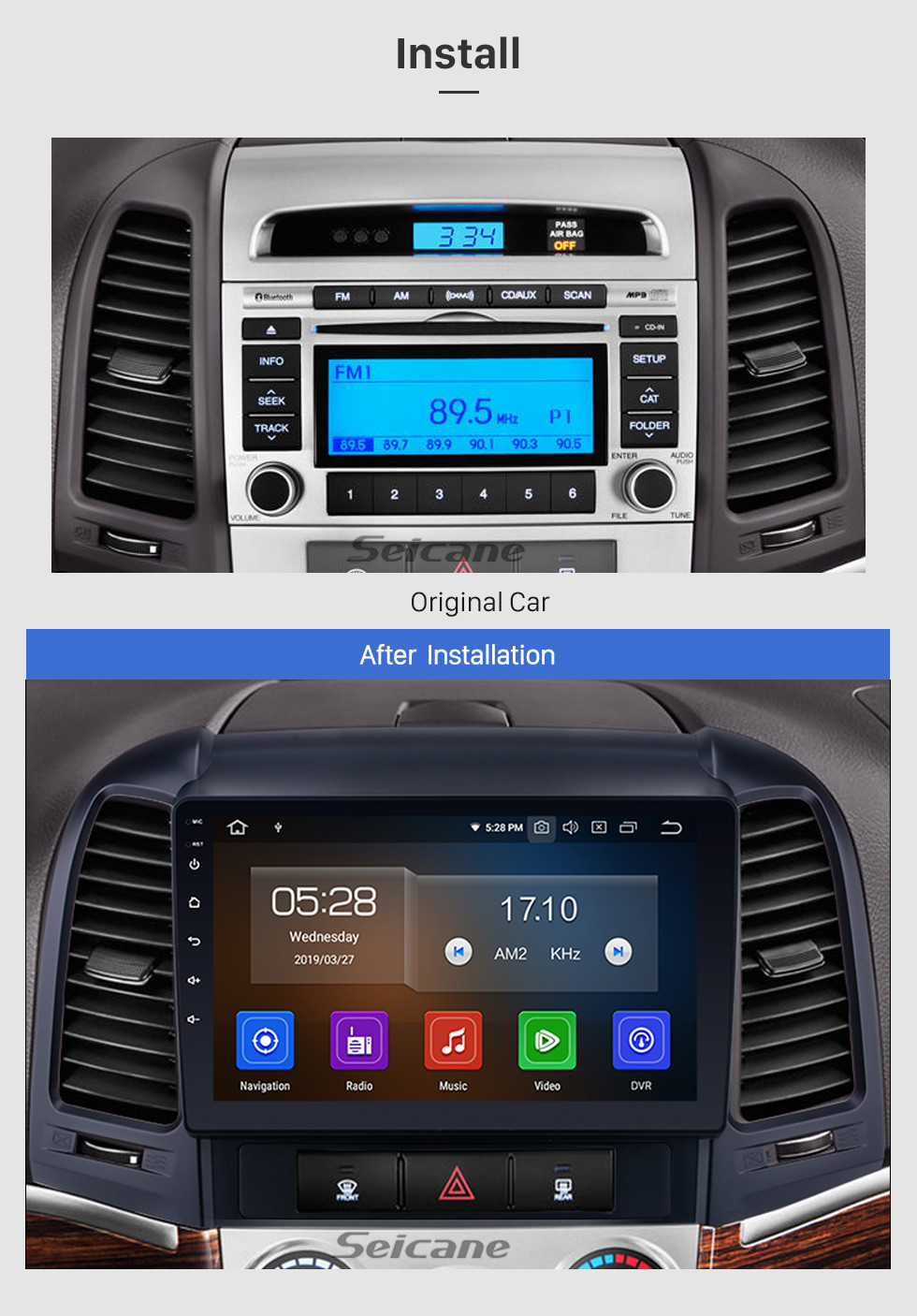 Seicane For 2006-2012 Hyundai SANTA FE OEM Android 9.0 HD 1024*600 touch screen GPS navigation system Radio Bluetooth OBD2 DVR Rearview camera TV 1080P Video USB WIFI Steering Wheel Control