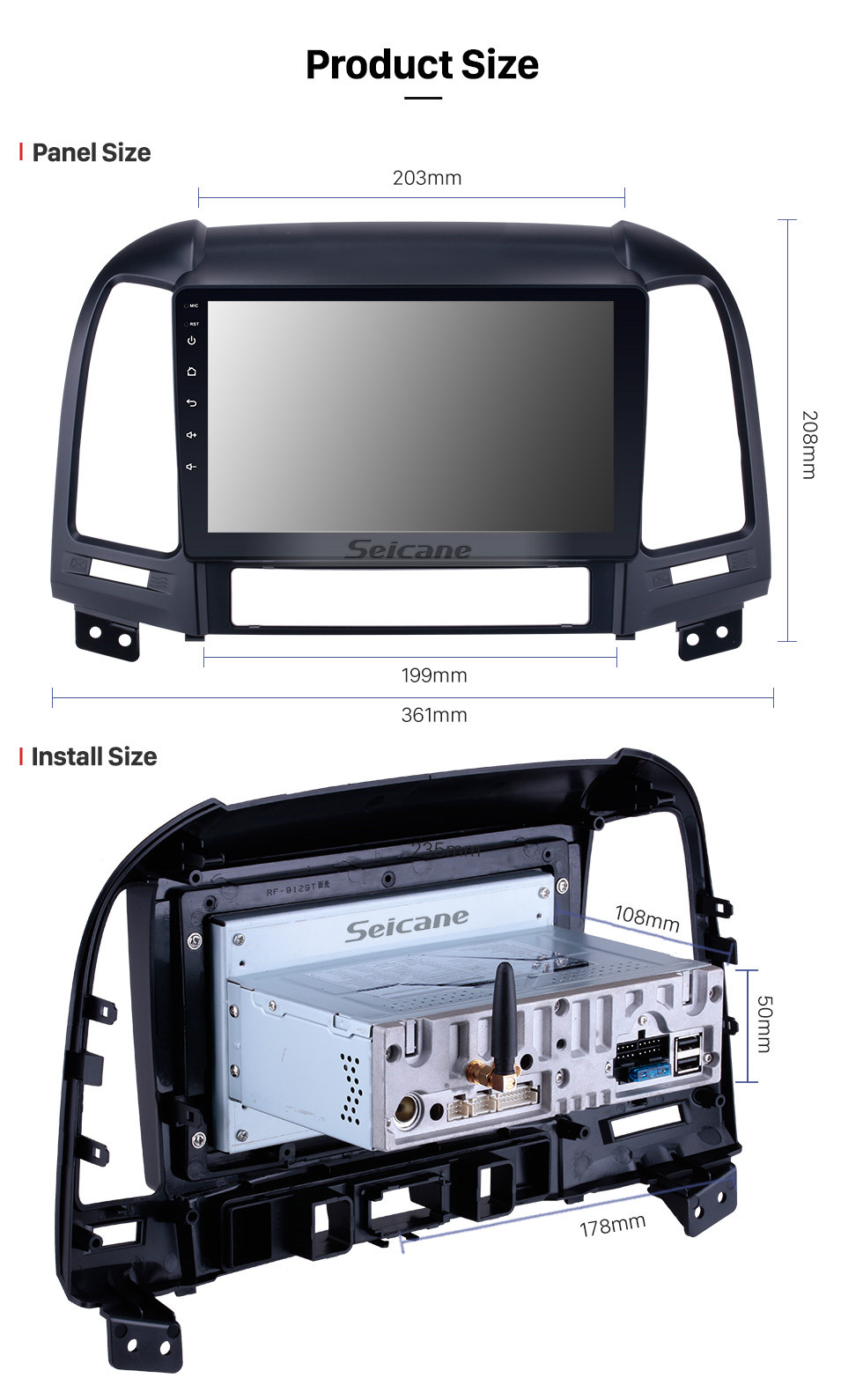 Seicane Para 2006-2012 Hyundai SANTA FE OEM Android 10.0 HD 1024 * 600 pantalla táctil Sistema de navegación GPS Radio Bluetooth OBD2 DVR Cámara de visión trasera TV 1080P Video USB WIFI Control del volante