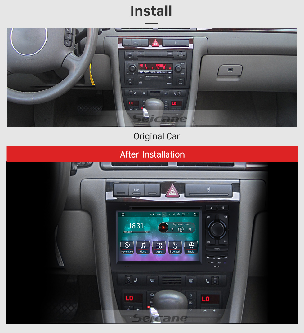 Seicane OEM Android 9.0 Lecteur DVD Système de navigation GPS pour 1997-2004 Audi A6 S6 RS6 avec HD 1080P Vidéo Bluetooth Écran tactile Radio WiFi TV Caméra de recul Commande au volant USB SD