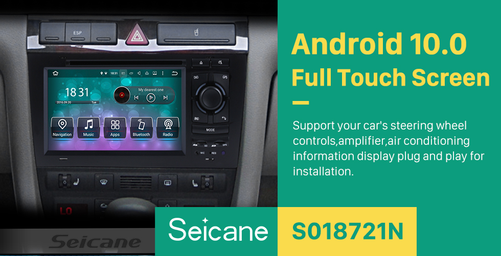 Seicane OEM Android 9.0 Lecteur DVD Système de navigation GPS pour 1997-2004 Audi A6 S6 RS6 avec HD 1080P Vidéo Bluetooth Écran tactile Radio WiFi TV Caméra de recul Commande au volant USB SD