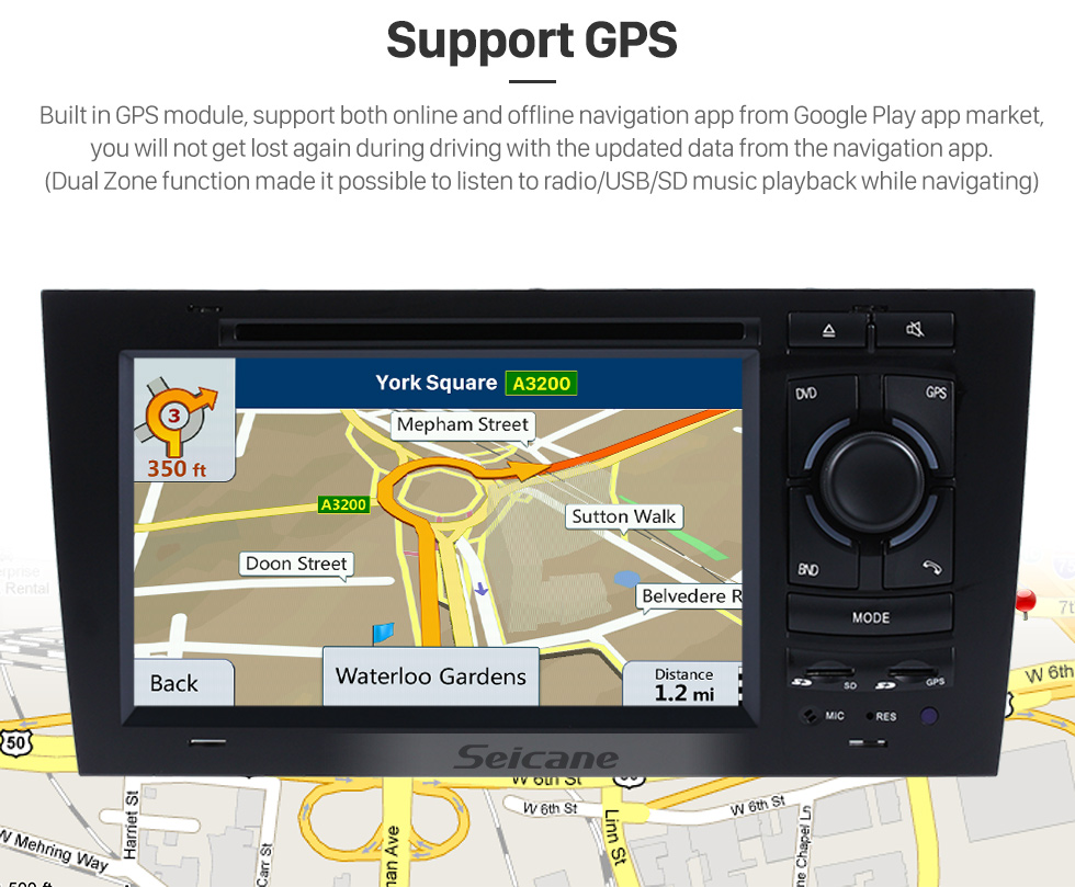 Seicane OEM Android 9.0 DVD Player Sistema de navegação GPS para 1997-2004 Audi A6 S6 RS6 com HD 1080P Vídeo Bluetooth Tela de toque Rádio WiFi TV TV Backup Câmera Controle de volante USB SD