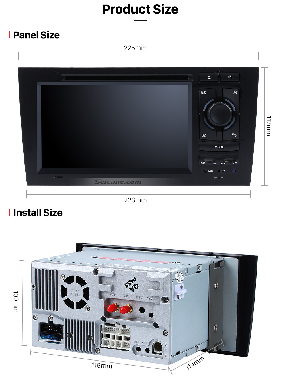 Seicane OEM Android 9.0 DVD-плеер Система GPS-навигации для 1997-2004 Audi A6 S6 RS6 с HD 1080P Видео Bluetooth Сенсорный экран Радио Wi-Fi ТВ Резервная камера Управление рулевого колеса USB SD