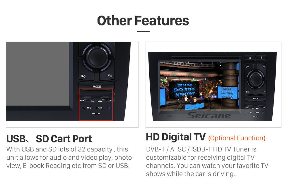 Seicane OEM Android 9.0 Reproductor de DVD Sistema de navegación GPS para 1997-2004 Audi A6 S6 RS6 con HD 1080P Video Bluetooth Pantalla táctil Radio WiFi TV Cámara de respaldo Control del volante USB SD