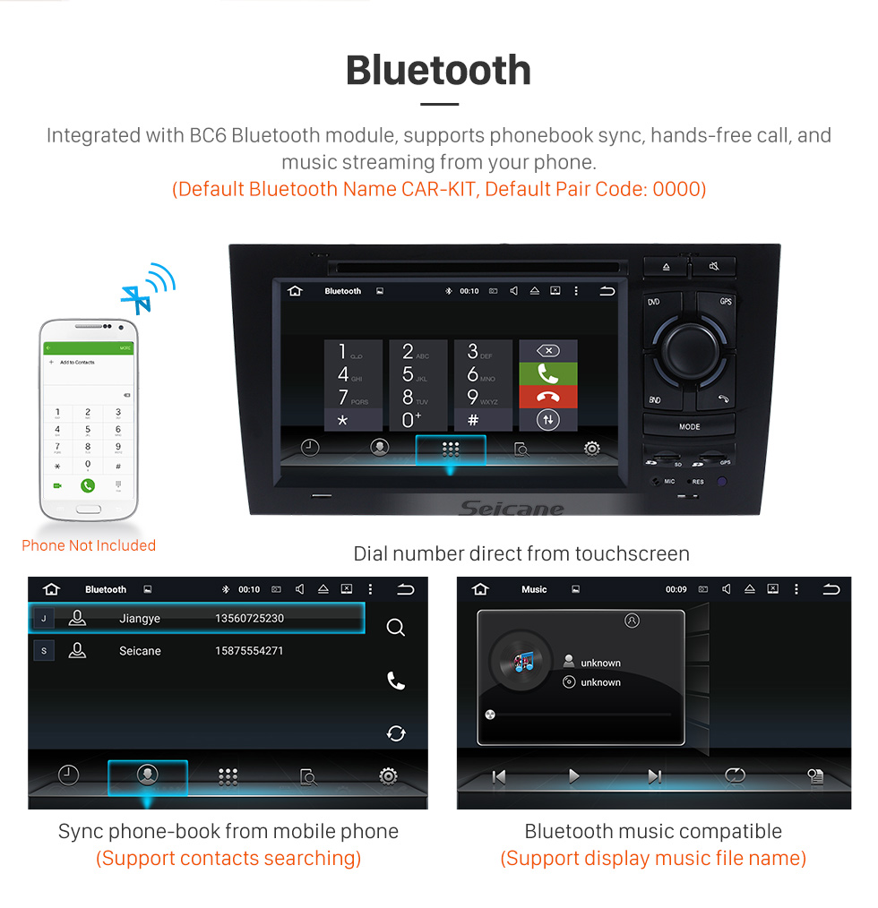 Seicane OEM Android 9.0 DVD Player Sistema de navegação GPS para 1997-2004 Audi A6 S6 RS6 com HD 1080P Vídeo Bluetooth Tela de toque Rádio WiFi TV TV Backup Câmera Controle de volante USB SD