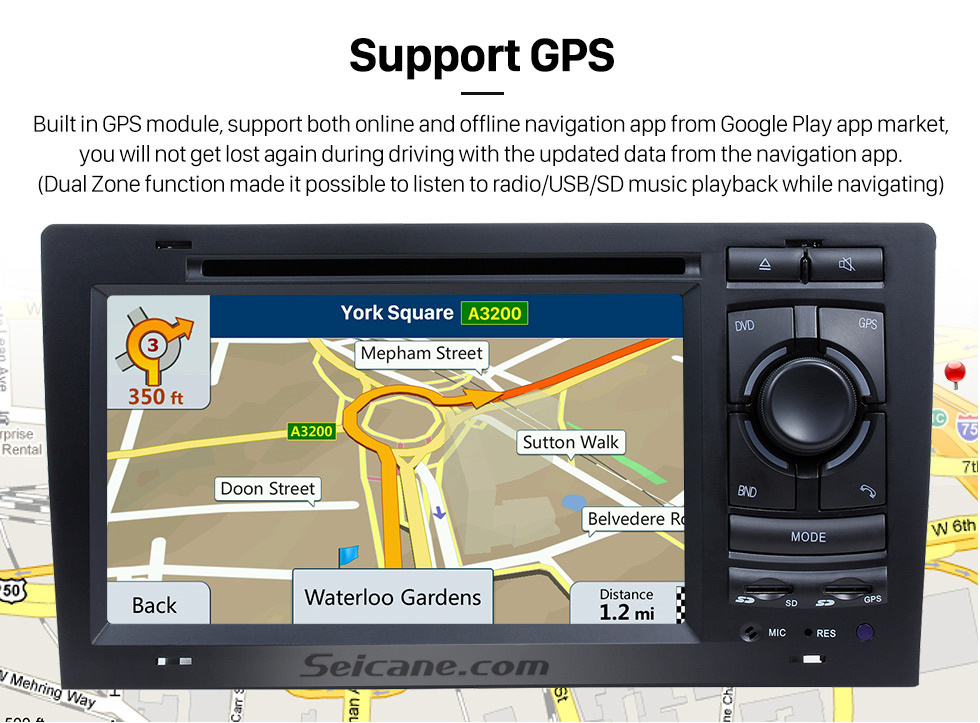 Seicane Android 10.0 Système de navigation GPS pour 1994-2003 Audi A8 S8 avec lecteur DVD Radio à écran tactile Bluetooth WiFi TV HD 1080P Caméra de recul vidéo commande au volant USB SD