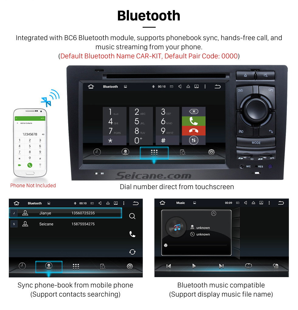 Seicane Android 10.0 GPS-Navigationssystem für 1994-2003 Audi A8 S8 mit DVD-Player Touchscreen Radio Bluetooth WiFi TV HD 1080P Video Backup Kamera Lenkradsteuerung USB SD