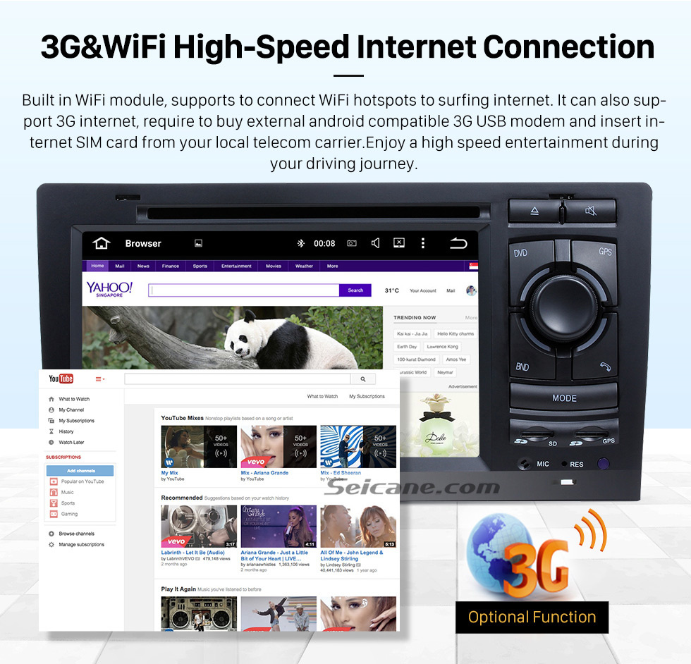 Seicane Android 10.0 Système de navigation GPS pour 1994-2003 Audi A8 S8 avec lecteur DVD Radio à écran tactile Bluetooth WiFi TV HD 1080P Caméra de recul vidéo commande au volant USB SD
