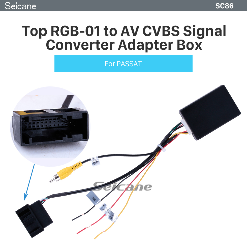 Seicane Top RGB to AV CVBS Signal Converter Adapter Box for OEM Factory Rearview Backup Camera for VW Volkswagen Passat Magotan CCTiguan