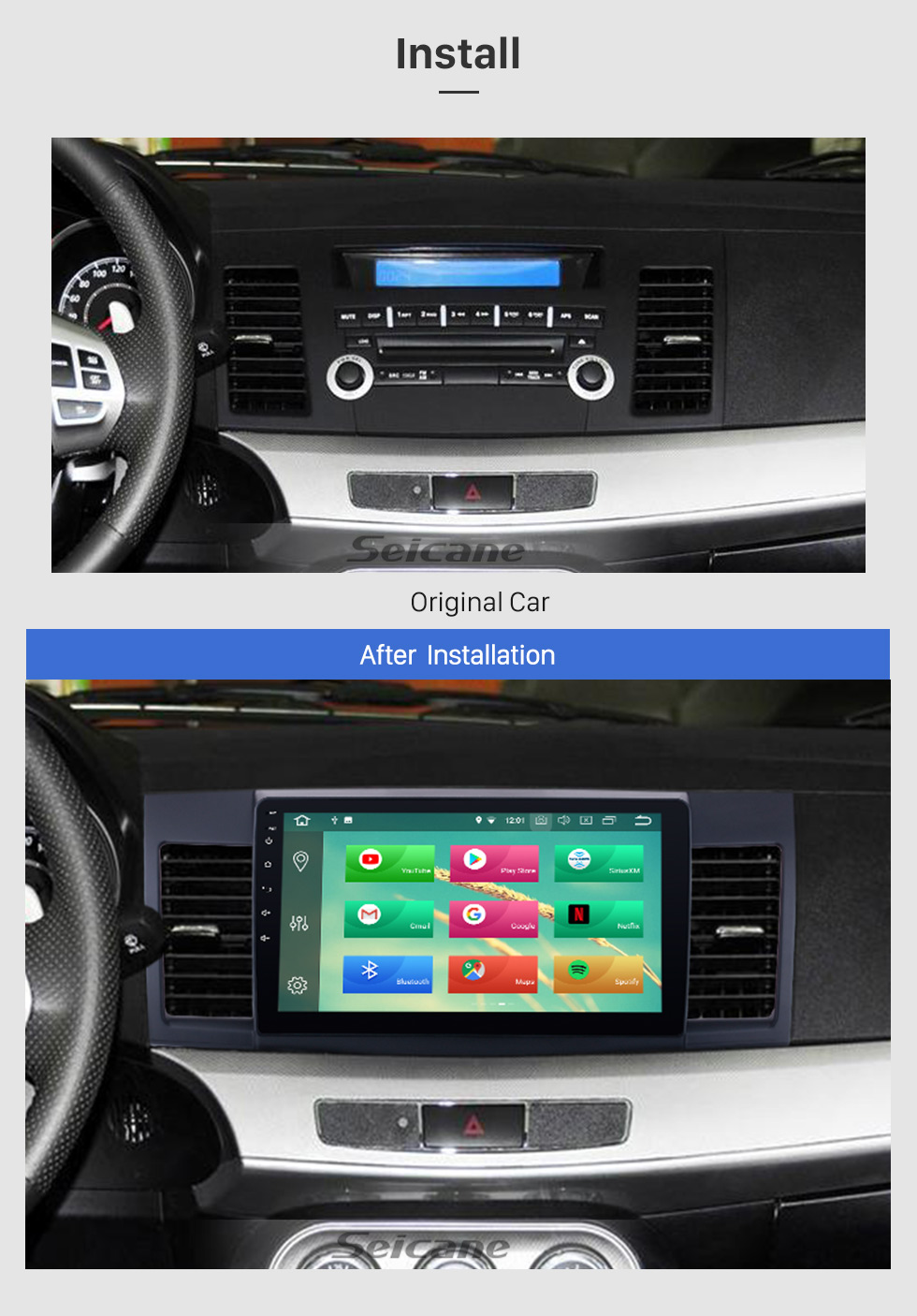 Seicane 2007-2015 Mitsubishi LANCER Android 8.0 Rádio leitor de DVD sistema de navegação GPS Bluetooth HD 1024*600 Ecrã Tátil OBD2 DVR Retrovisor Câmera tv 1080P Vídeo 3G WIFI Controle de volante USB Seicane 2007-2015 Mitsubishi LANCER Android 8.0 Rádio leitor de DVD sistema de navegação GPS Bluetooth HD 1024*600 Ecrã Tátil OBD2 DVR Retrovisor Câmera tv 1080P Vídeo 3G WIFI Controle de volante USB