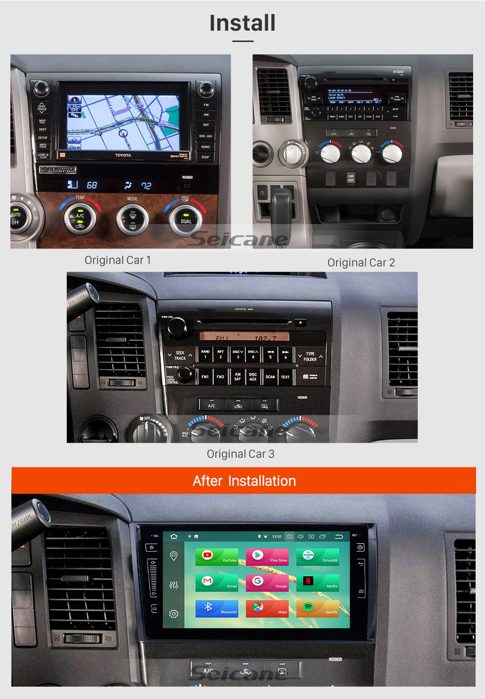 Seicane HD Touch Screen Android 8.0 for 2006 2007 2008-2013 Toyota Tundra Radio GPS Navigation 9 inch with Bluetooth WiFi Carplay support Steering Wheel Control 3G Mirror Link Seicane HD Touch Screen Android 8.0 for 2006 2007 2008-2013 Toyota Tundra Radio GPS Navigation 9 inch with Bluetooth WiFi Carplay support Steering Wheel Control 3G Mirror Link