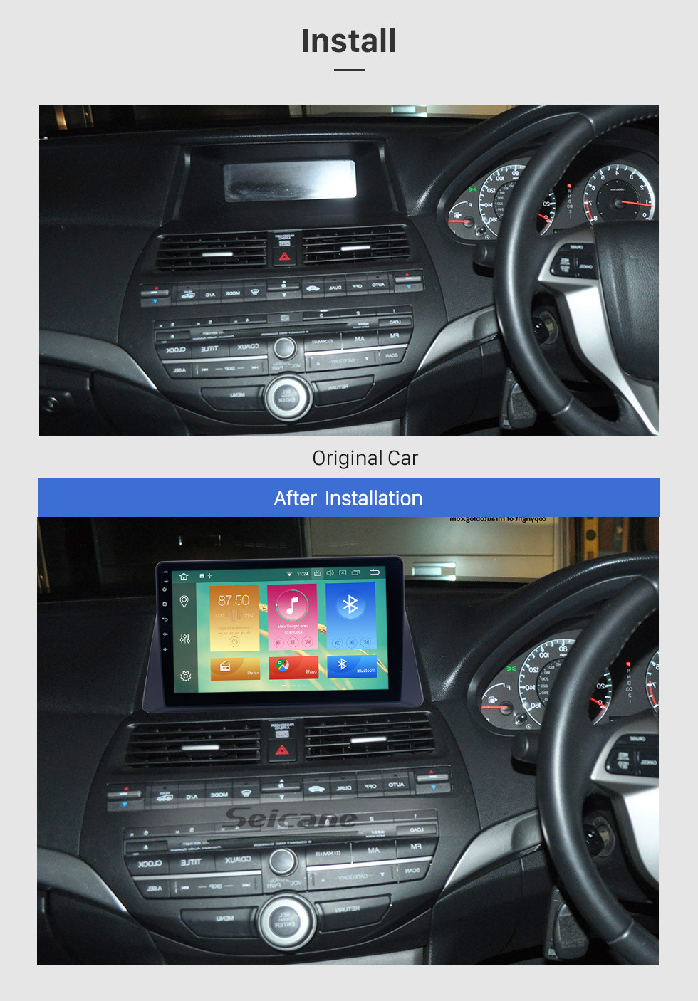 Seicane 2008-2013 Honda Accord 8 Android 8.0 10,1 pouces HD à écran tactile Navigation GPS Auto Radio Bluetooth Téléphone USB Carplay SWC WIFI Support de musique DVR TPMS OBD2 Seicane 2008-2013 Honda Accord 8 Android 8.0 10,1 pouces HD à écran tactile Navigation GPS Auto Radio Bluetooth Téléphone USB Carplay SWC WIFI Support de musique DVR TPMS OBD2