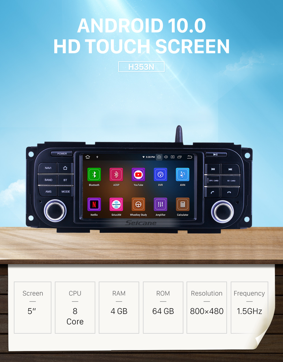 Seicane Para 2002-2005 2006 2007 Dodge Radio Android 10.0 Sistema de navegación GPS con Bluetooth HD Pantalla táctil Carplay compatible con TV digital