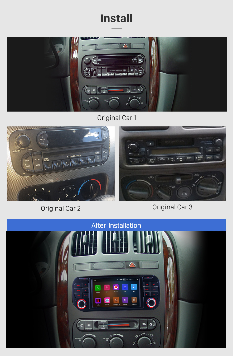Seicane Para 2002-2005 2006 2007 Dodge Radio Android 10.0 Sistema de navegación GPS con Bluetooth HD Pantalla táctil Carplay compatible con TV digital