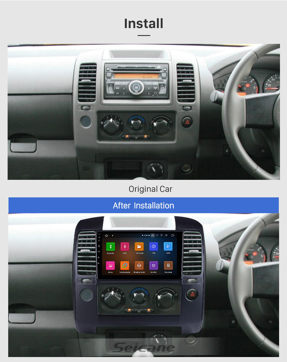Seicane Android 11.0 Pour 2006-2012 Nissan NAVARA Radio 9 pouces Système de navigation GPS Bluetooth HD Écran tactile Support Carplay Caméra arrière