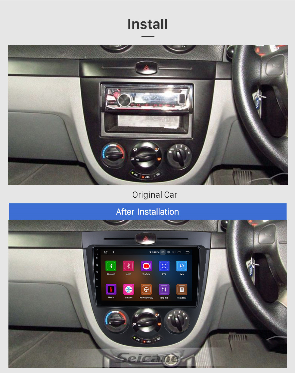 Seicane OEM Android 11.0 pour 2003-2008 Chevrolet Optra / 2004-2008 Buick Excelle à hayon HRV climatisation manuelle Radio avec Bluetooth 9 pouces HD tactile système de navigation GPS Carplay support DSP