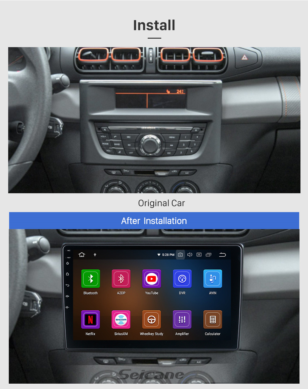 Seicane OEM Android 13.0 for 2019 Citroen C3-XR  Radio with Bluetooth 10.1 inch HD Touchscreen GPS Navigation System Carplay support DSP