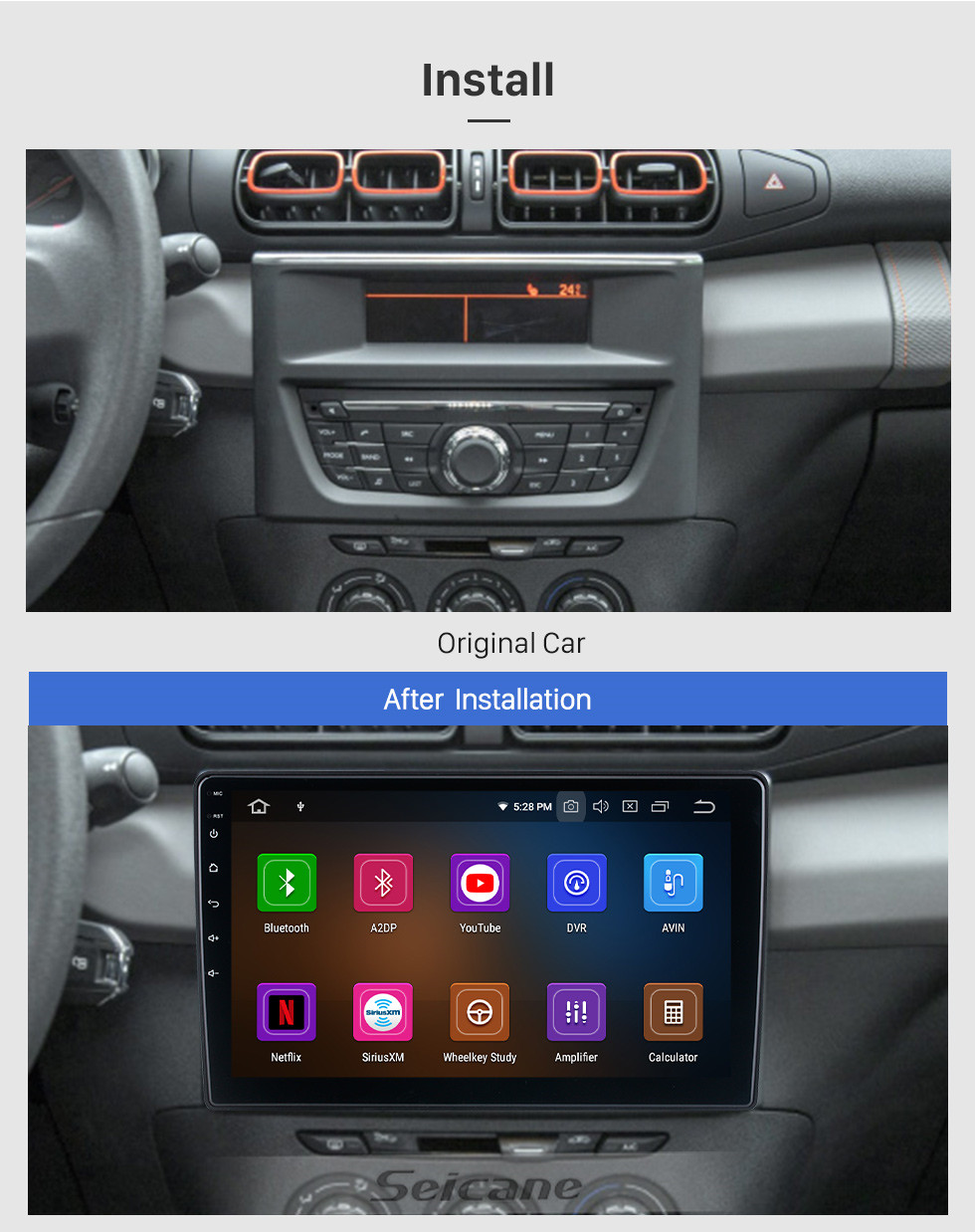 Seicane OEM Android 13.0 para 2019 Citroen C3-XR Radio con Bluetooth 10.1 pulgadas HD Pantalla táctil Sistema de navegación GPS Carplay compatible con DSP