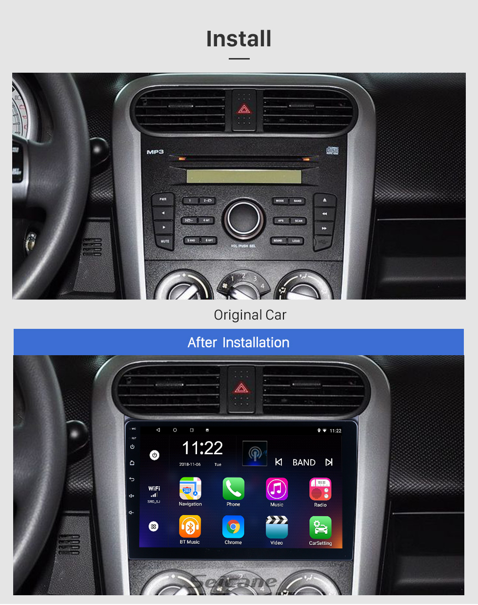 Seicane Для 2008-2014 OPEL Agila 2008-2012 SUZUKI Splash Ritz Radio Android 13.0 HD Сенсорный экран 9-дюймовый GPS-навигатор с поддержкой WIFI Bluetooth Carplay DVR