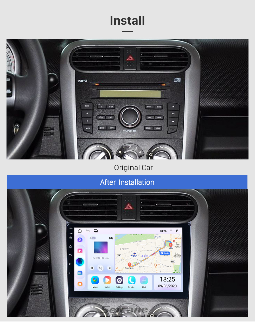 Seicane Pour 2008-2014 OPEL Agila 2008-2012 SUZUKI Splash Ritz Radio Android 13.0 HD Écran tactile 9 pouces Système de navigation GPS avec support Bluetooth WIFI Carplay DVR