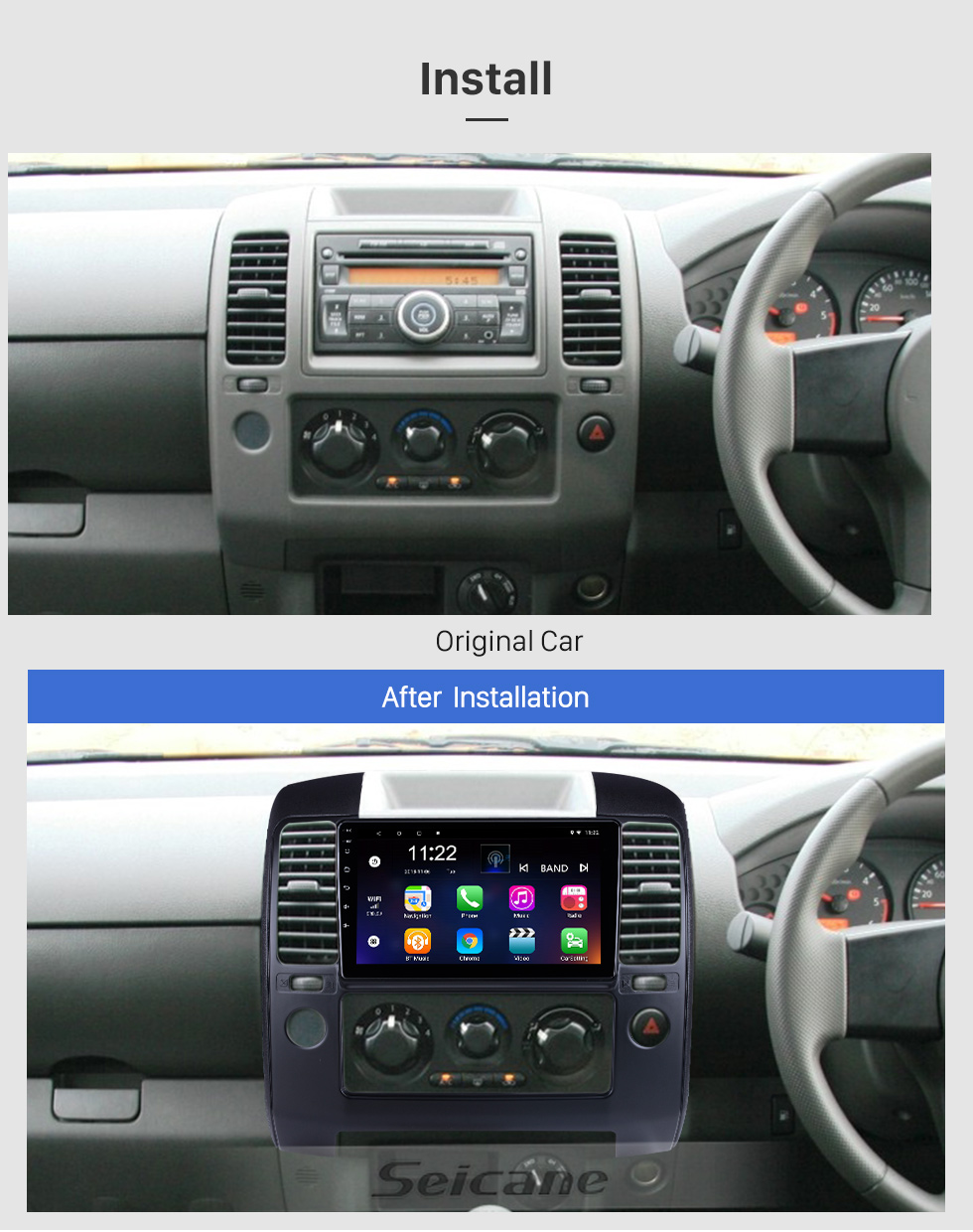 Seicane Android 10.0 HD Touchscreen 9 Zoll für 2006-2012 NISSAN NAVARA Radio GPS Navigationssystem mit Bluetooth-Unterstützung Carplay