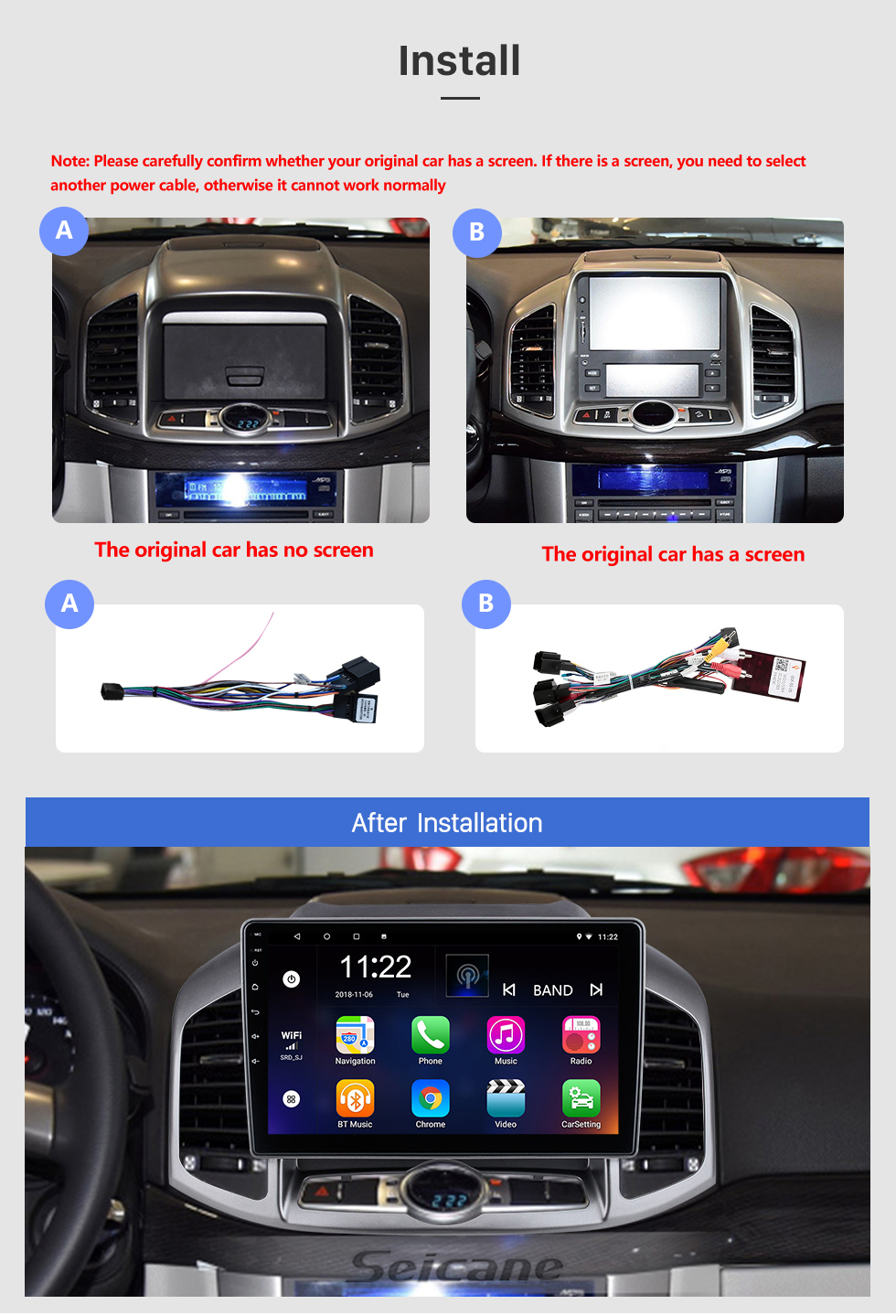 Seicane 10,1 pouces Android 10.0 pour 2011-2017 Chevrolet Captiva Radio Système de navigation GPS avec écran tactile HD Prise en charge Bluetooth Carplay OBD2
